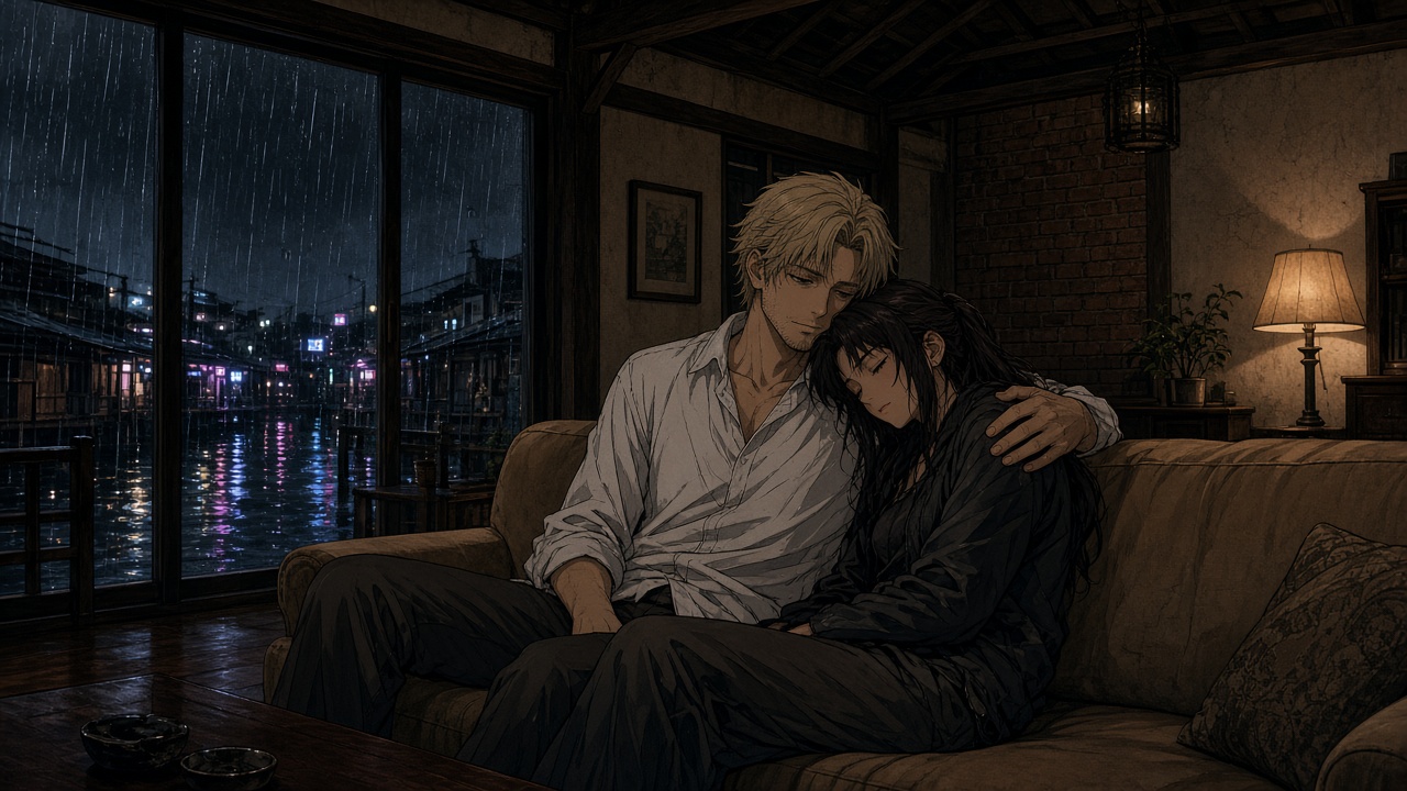 Quiet ending — her head on his chest